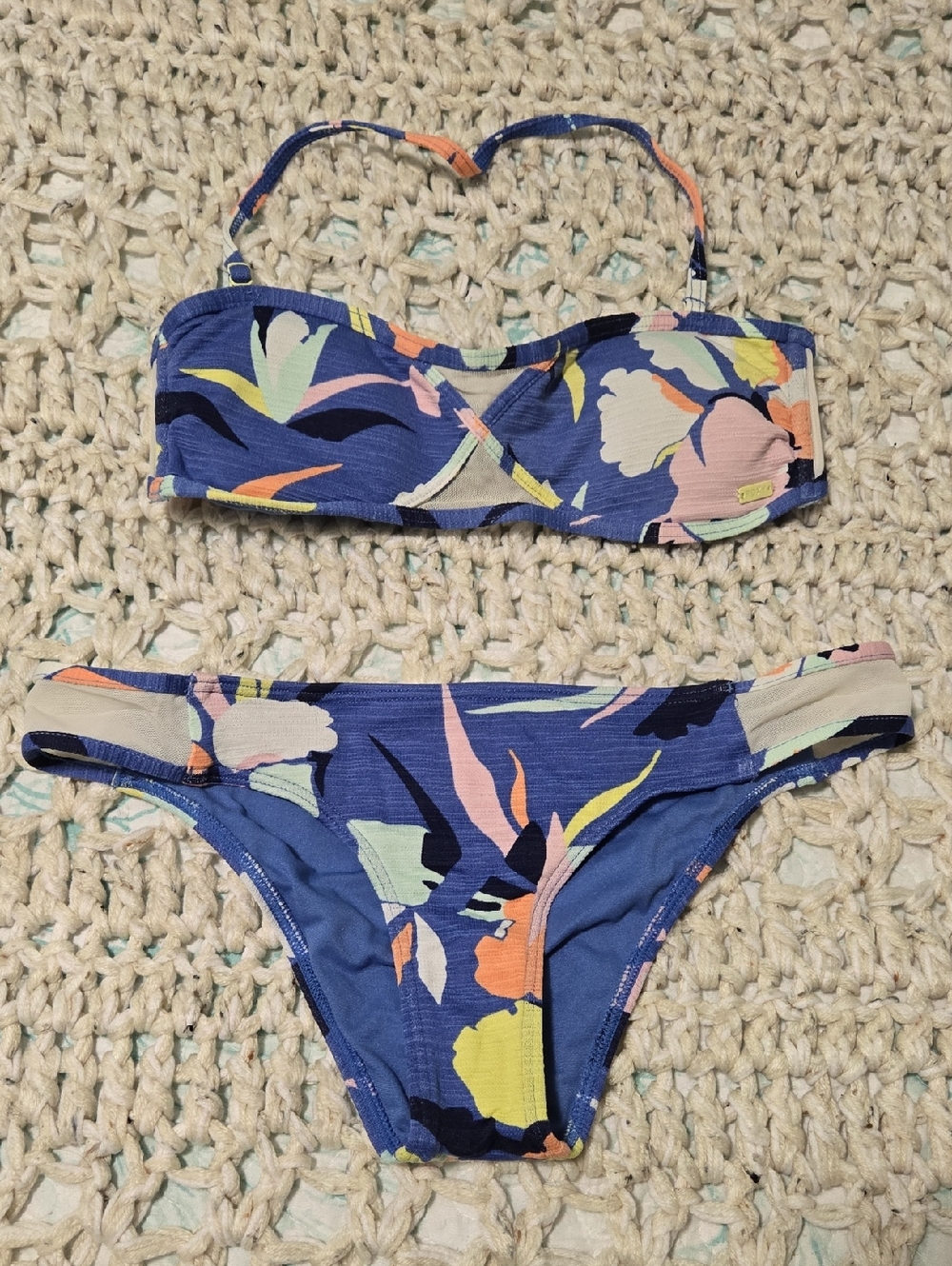 Roxy Blue Floral Bandeau Bikini Set